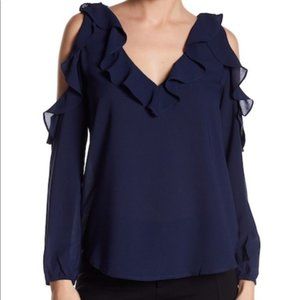 BB Dakota Navy Blue Ruffle Blouse